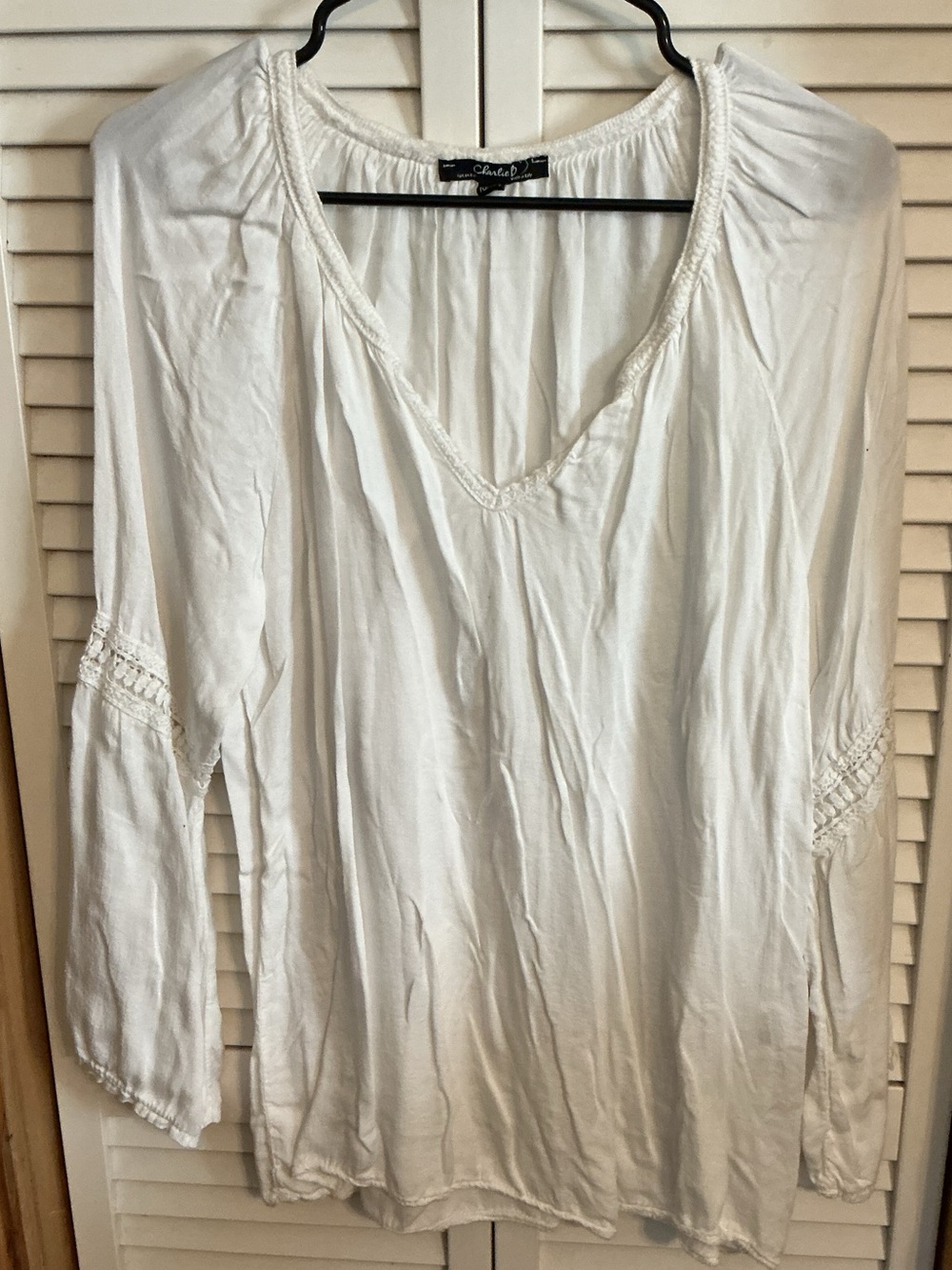 CHARLIE B White V-Neck Boho Peasant Tunic